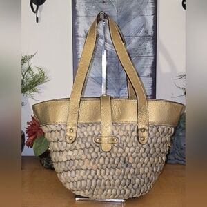 J. Crew Straw And Gold Leather Tote. NWT